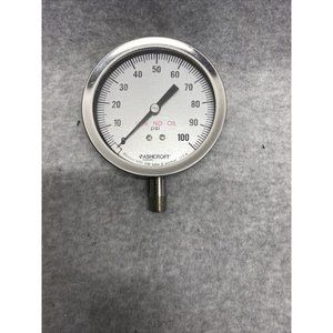 Ashcroft Duralife Pressure Gauge 3-1/2" Dry Filled Dial 0 to 100 PSI Lower Mount